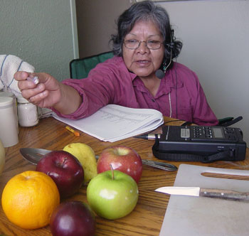 Loretta Kelsey, describing how to make fruit salad, Clear Lake, 2007